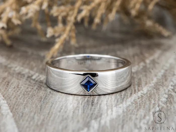 Sapheena Jewelry Rings Darius Mens Blue Sapphire Princess Cut Kite Setting Wedding Ring