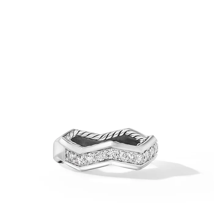 Zig Zag Stax Ring in Sterling Silver with Diamonds 5mm David Yurman Rings