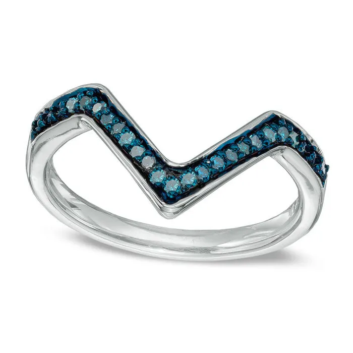 005 CT TW Enhanced Blue Natural Diamond Deep Chevron Midi Ring in Sterling Silver Goldia Rings 005 CT TW Enhanced Blue Natural Diamond Deep Chevron Midi Ring in Sterling Silver Goldia Rings