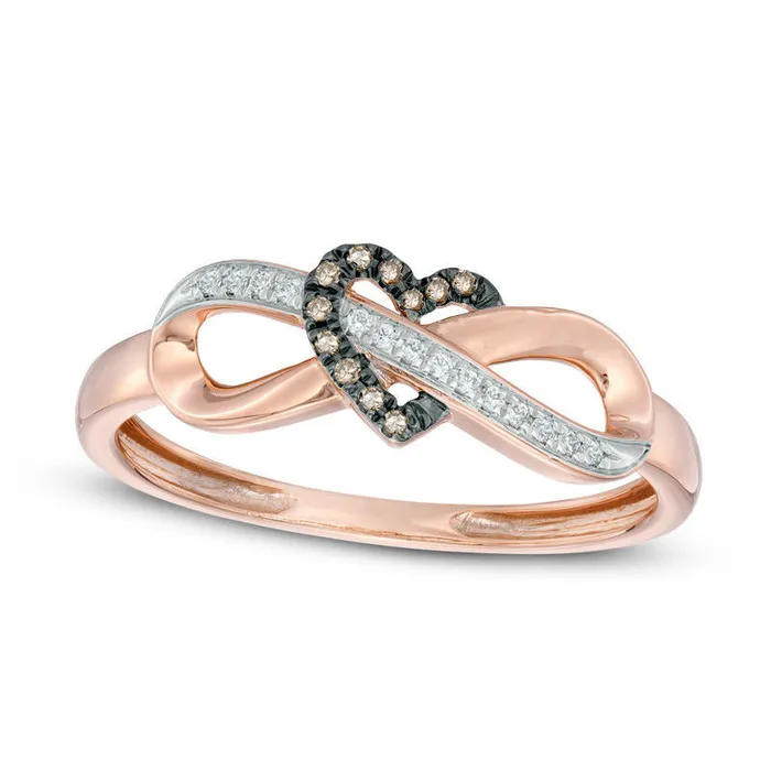 005 CT TW Enhanced Champagne and White Natural Diamond Infinity Heart Wrapped Ring in Solid 10K Rose Gold Goldia Rings 005 CT TW Enhanced Champagne and White Natural Diamond Infinity Heart Wrapped Ring in Solid 10K Rose Gold Goldia Rings