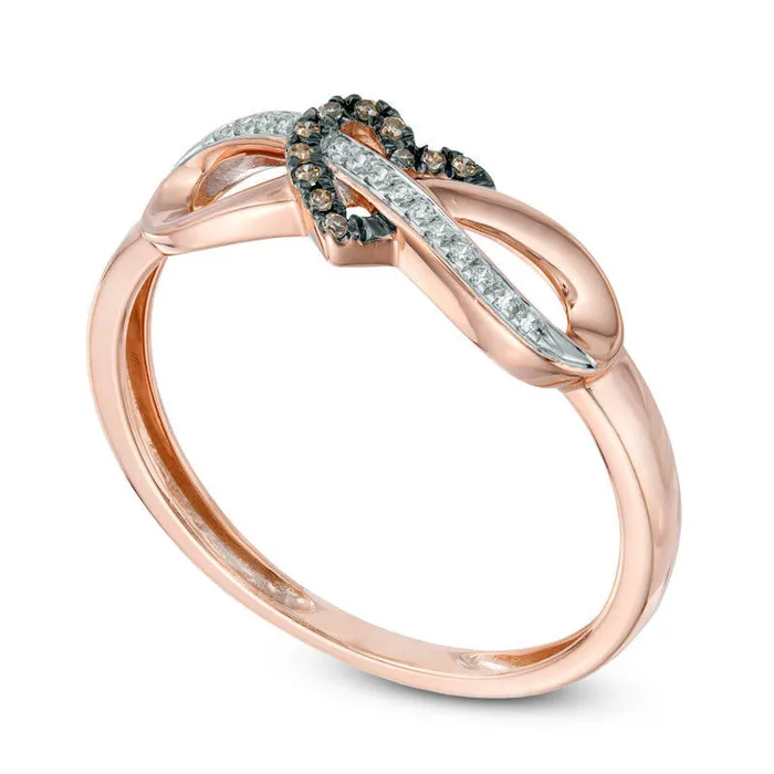 005 CT TW Enhanced Champagne and White Natural Diamond Infinity Heart Wrapped Ring in Solid 10K Rose Gold Goldia Rings 005 CT TW Enhanced Champagne and White Natural Diamond Infinity Heart Wrapped Ring in Solid 10K Rose Gold Goldia Rings