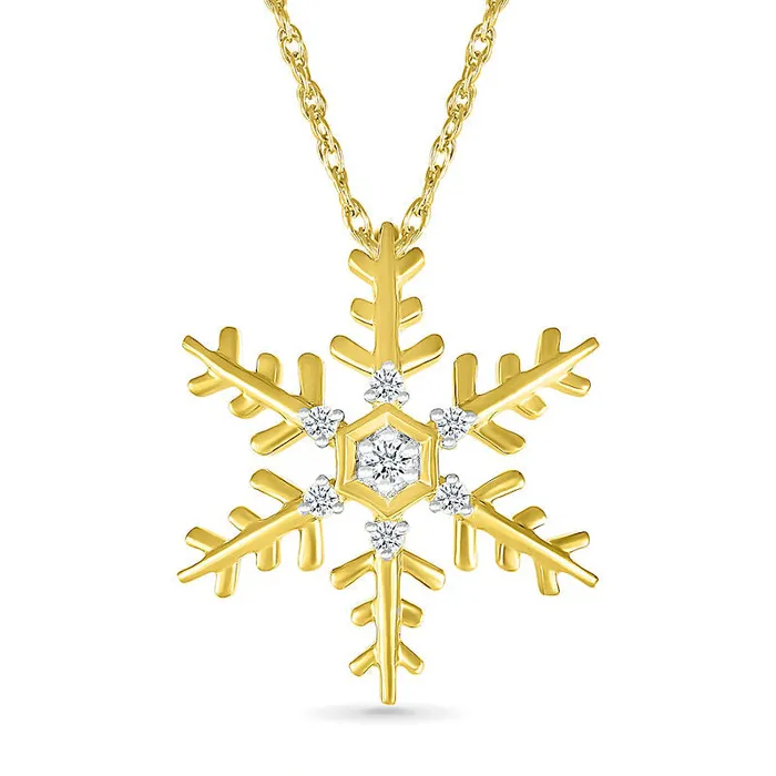 005 CT TW Natural Diamond Snowflake Pendant in Sterling Silver with 14K Gold Plate Goldia Necklaces 005 CT TW Natural Diamond Snowflake Pendant in Sterling Silver with 14K Gold Plate Goldia Necklaces