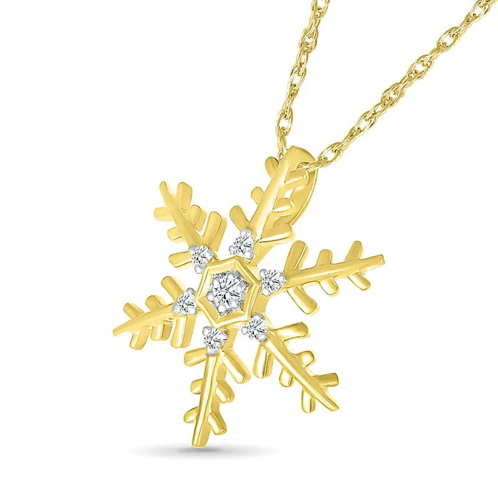 005 CT TW Natural Diamond Snowflake Pendant in Sterling Silver with 14K Gold Plate Goldia Necklaces 005 CT TW Natural Diamond Snowflake Pendant in Sterling Silver with 14K Gold Plate Goldia Necklaces