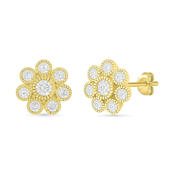 01 CT TW Composite Diamond Flower Stud Earrings in 10K Gold Goldia Earrings 01 CT TW Composite Diamond Flower Stud Earrings in 10K Gold Goldia Earrings