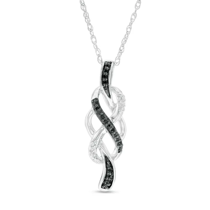 01 CT TW Enhanced Black and White Natural Diamond Infinity Knot Pendant in Sterling Silver Goldia Necklaces