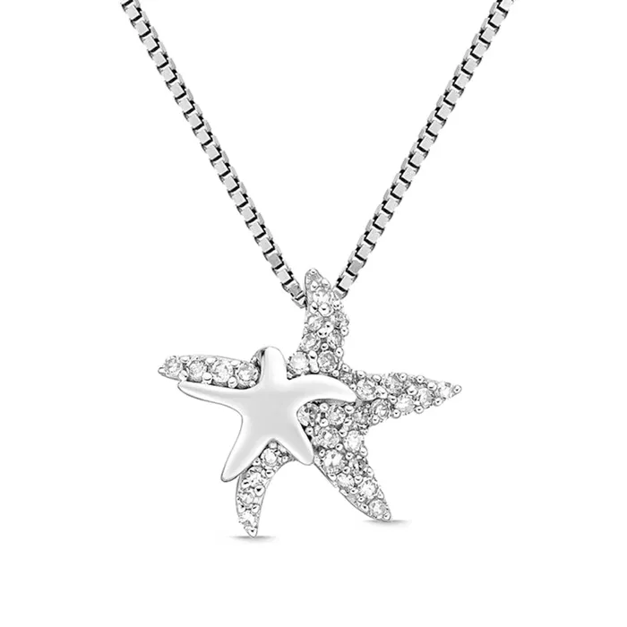 01 CT TW Natural Diamond Double Starfish Pendant in Sterling Silver Goldia Necklaces 01 CT TW Natural Diamond Double Starfish Pendant in Sterling Silver Goldia Necklaces