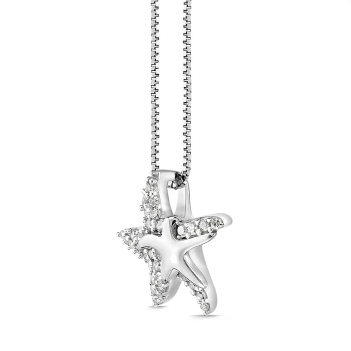 01 CT TW Natural Diamond Double Starfish Pendant in Sterling Silver Goldia Necklaces 01 CT TW Natural Diamond Double Starfish Pendant in Sterling Silver Goldia Necklaces