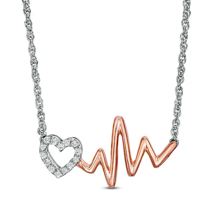 01 CT TW Natural Diamond Heartbeat and Heart Necklace in Sterling Silver and 10K Rose Gold 17 Goldia Necklaces 01 CT TW Natural Diamond Heartbeat and Heart Necklace in Sterling Silver and 10K Rose Gold 17 Goldia Necklaces