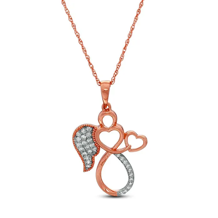 01 CT TW Natural Diamond Outline Angel with Heart Antique VintageStyle Pendant in 10K Rose Gold Goldia Necklaces 01 CT TW Natural Diamond Outline Angel with Heart Antique VintageStyle Pendant in 10K Rose Gold Goldia Necklaces
