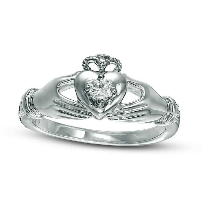 010 CT Natural Clarity Enhanced Diamond Solitaire Claddagh Promise Ring in Solid 10K White Gold Goldia Rings 010 CT Natural Clarity Enhanced Diamond Solitaire Claddagh Promise Ring in Solid 10K White Gold Goldia Rings