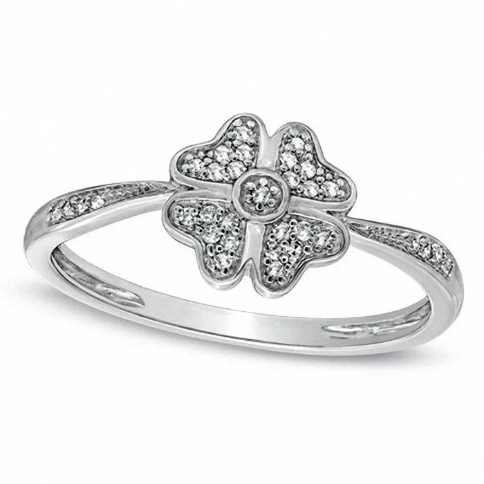 010 CT TW Natural Diamond FourLeaf Clover Ring in Solid 10K White Gold Goldia Rings 010 CT TW Natural Diamond FourLeaf Clover Ring in Solid 10K White Gold Goldia Rings