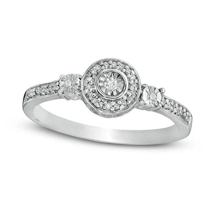 010 CT TW Natural Diamond Frame Three Stone Promise Ring in Sterling Silver Goldia Rings 010 CT TW Natural Diamond Frame Three Stone Promise Ring in Sterling Silver Goldia Rings