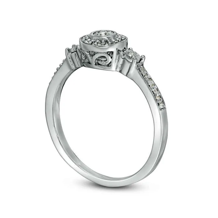 010 CT TW Natural Diamond Frame Three Stone Promise Ring in Sterling Silver Goldia Rings 010 CT TW Natural Diamond Frame Three Stone Promise Ring in Sterling Silver Goldia Rings