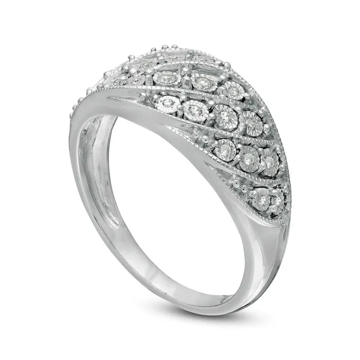 010 CT TW Natural Diamond Slant Groove Antique VintageStyle Anniversary Ring in Sterling Silver Goldia Rings 010 CT TW Natural Diamond Slant Groove Antique VintageStyle Anniversary Ring in Sterling Silver Goldia Rings