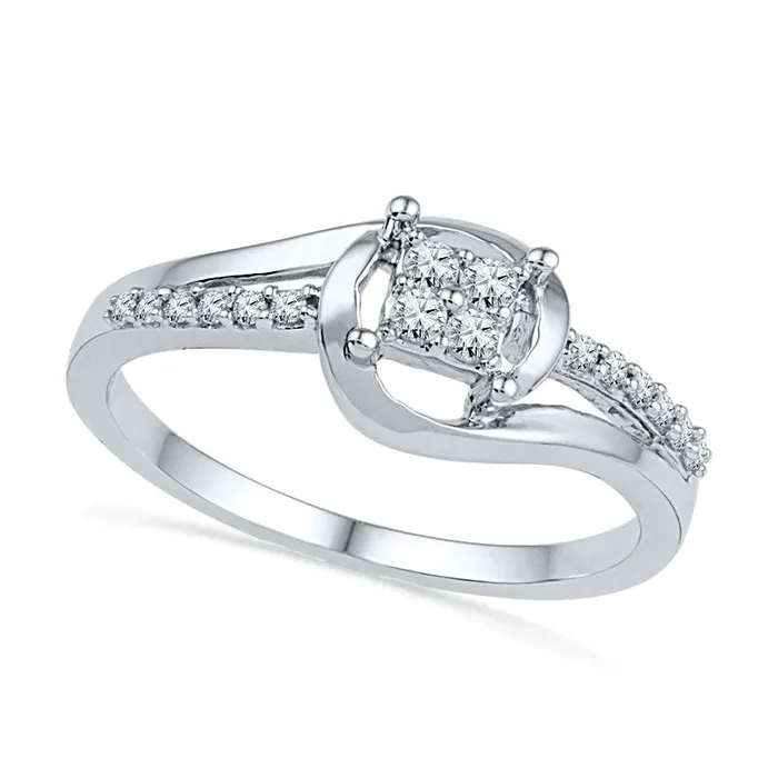 017 CT TW Quad Natural Diamond Swirl Frame Promise Ring in Solid 10K White Gold Goldia Rings 017 CT TW Quad Natural Diamond Swirl Frame Promise Ring in Solid 10K White Gold Goldia Rings