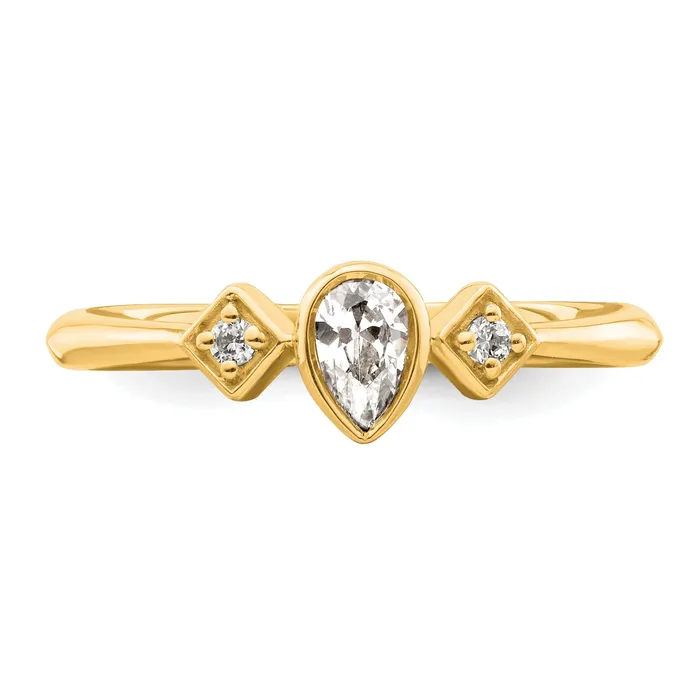 024ct CZ Solid Real 14k Polish Petite Pear Complete Dia Ring Goldia Rings