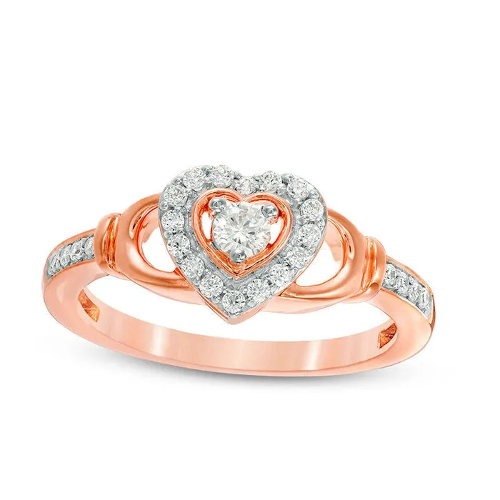 025 CT TW Natural Diamond Heart Frame CladdaghStyle Promise Ring in Solid 10K Rose Gold Goldia Rings 025 CT TW Natural Diamond Heart Frame CladdaghStyle Promise Ring in Solid 10K Rose Gold Goldia Rings