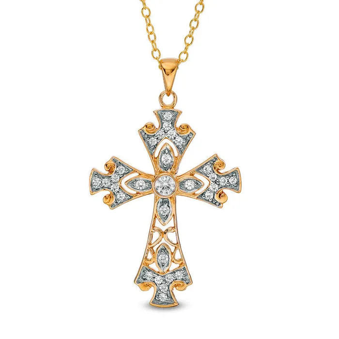 033 CT TW Natural Diamond Ornate Cross Pendant in 14K Gold Goldia Necklaces 033 CT TW Natural Diamond Ornate Cross Pendant in 14K Gold Goldia Necklaces