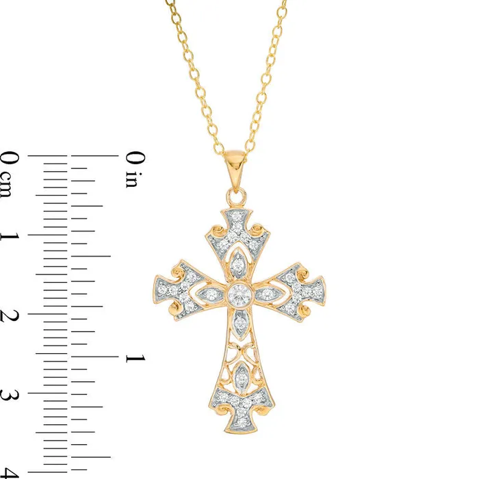 033 CT TW Natural Diamond Ornate Cross Pendant in 14K Gold Goldia Necklaces 033 CT TW Natural Diamond Ornate Cross Pendant in 14K Gold Goldia Necklaces