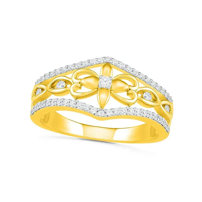 033 CT TW Natural Diamond Ornate Flower Ring in Solid 10K Yellow Gold Goldia Rings 033 CT TW Natural Diamond Ornate Flower Ring in Solid 10K Yellow Gold Goldia Rings