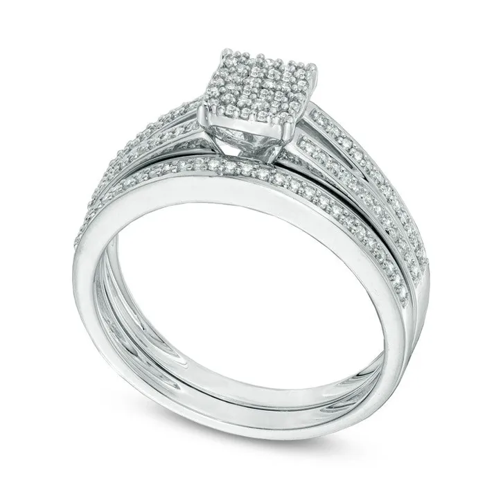 033 CT TW Natural Diamond Square Cluster Bridal Engagement Ring Set in Solid 10K White Gold Goldia Rings 033 CT TW Natural Diamond Square Cluster Bridal Engagement Ring Set in Solid 10K White Gold Goldia Rings