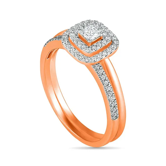 038 CT TW PrincessCut Natural Diamond Double Cushion Frame Bridal Engagement Ring Set in Solid 10K Rose Gold Goldia Rings 038 CT TW PrincessCut Natural Diamond Double Cushion Frame Bridal Engagement Ring Set in Solid 10K Rose Gold Goldia Rings