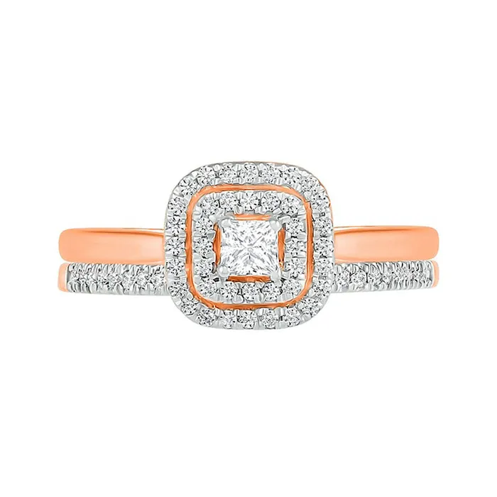 038 CT TW PrincessCut Natural Diamond Double Cushion Frame Bridal Engagement Ring Set in Solid 10K Rose Gold Goldia Rings 038 CT TW PrincessCut Natural Diamond Double Cushion Frame Bridal Engagement Ring Set in Solid 10K Rose Gold Goldia Rings