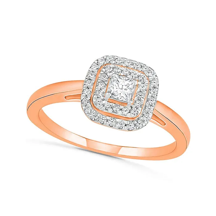 038 CT TW PrincessCut Natural Diamond Double Cushion Frame Bridal Engagement Ring Set in Solid 10K Rose Gold Goldia Rings 038 CT TW PrincessCut Natural Diamond Double Cushion Frame Bridal Engagement Ring Set in Solid 10K Rose Gold Goldia Rings
