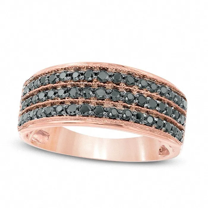 050 CT TW Enhanced Black Natural Diamond Three Row Band in Solid 10K Rose Gold Goldia Rings 050 CT TW Enhanced Black Natural Diamond Three Row Band in Solid 10K Rose Gold Goldia Rings
