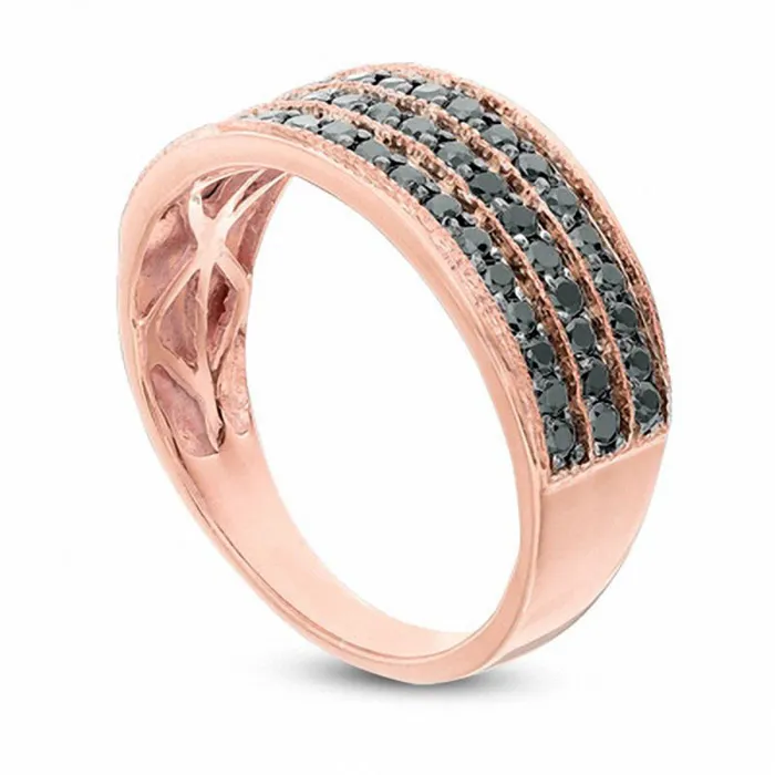 050 CT TW Enhanced Black Natural Diamond Three Row Band in Solid 10K Rose Gold Goldia Rings 050 CT TW Enhanced Black Natural Diamond Three Row Band in Solid 10K Rose Gold Goldia Rings