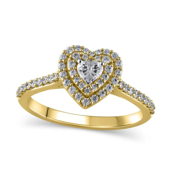 050 CT TW HeartShaped Natural Diamond Double Frame Engagement Ring in Solid 10K Yellow Gold Goldia Rings 050 CT TW HeartShaped Natural Diamond Double Frame Engagement Ring in Solid 10K Yellow Gold Goldia Rings