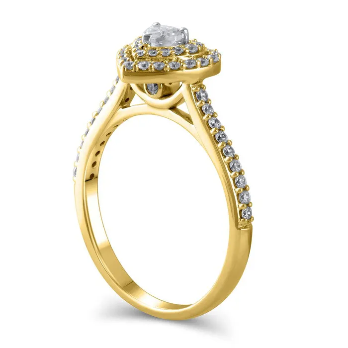 050 CT TW HeartShaped Natural Diamond Double Frame Engagement Ring in Solid 10K Yellow Gold Goldia Rings 050 CT TW HeartShaped Natural Diamond Double Frame Engagement Ring in Solid 10K Yellow Gold Goldia Rings