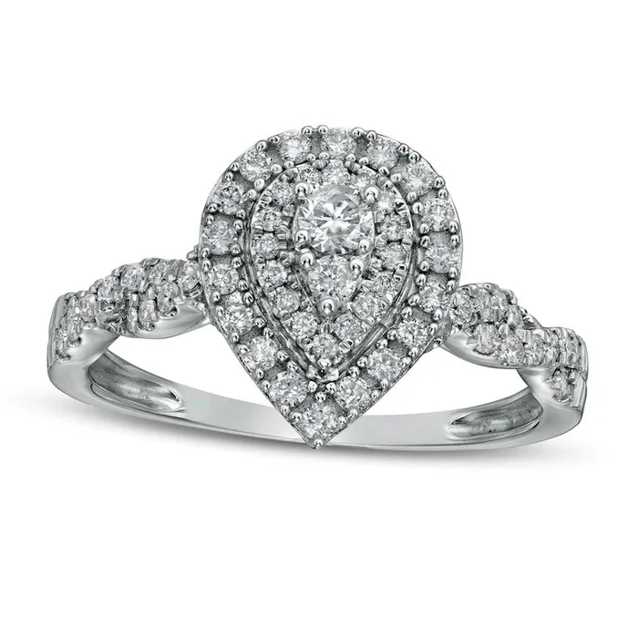 050 CT TW Natural Diamond Double PearShaped Frame Twist Shank Engagement Ring in Solid 10K White Gold Goldia Rings 050 CT TW Natural Diamond Double PearShaped Frame Twist Shank Engagement Ring in Solid 10K White Gold Goldia Rings
