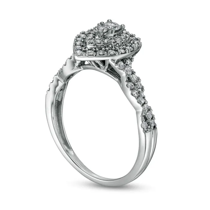 050 CT TW Natural Diamond Double PearShaped Frame Twist Shank Engagement Ring in Solid 10K White Gold Goldia Rings 050 CT TW Natural Diamond Double PearShaped Frame Twist Shank Engagement Ring in Solid 10K White Gold Goldia Rings