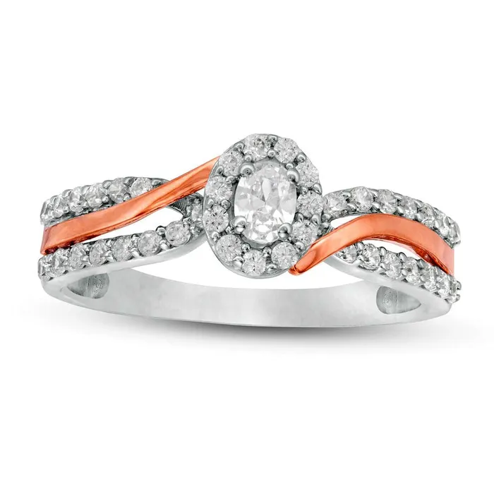 050 CT TW Oval Natural Diamond Frame Bypass Engagement Ring in Solid 10K TwoTone Gold Goldia Rings 050 CT TW Oval Natural Diamond Frame Bypass Engagement Ring in Solid 10K TwoTone Gold Goldia Rings