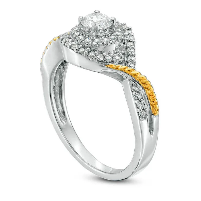 063 CT TW Natural Diamond Bypass Frame Twist Rope Shank Engagement Ring in Solid 14K TwoTone Gold Goldia Rings 063 CT TW Natural Diamond Bypass Frame Twist Rope Shank Engagement Ring in Solid 14K TwoTone Gold Goldia Rings