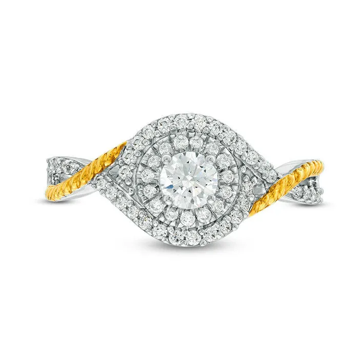 063 CT TW Natural Diamond Bypass Frame Twist Rope Shank Engagement Ring in Solid 14K TwoTone Gold Goldia Rings 063 CT TW Natural Diamond Bypass Frame Twist Rope Shank Engagement Ring in Solid 14K TwoTone Gold Goldia Rings