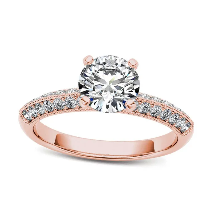 075 CT TW Natural Diamond Antique VintageStyle Engagement Ring in Solid 14K Rose Gold Goldia Rings 075 CT TW Natural Diamond Antique VintageStyle Engagement Ring in Solid 14K Rose Gold Goldia Rings