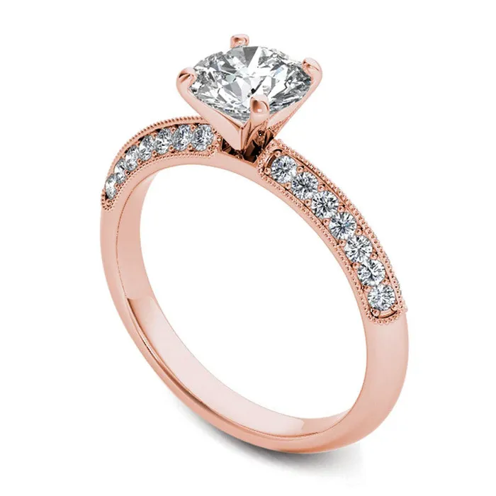 075 CT TW Natural Diamond Antique VintageStyle Engagement Ring in Solid 14K Rose Gold Goldia Rings 075 CT TW Natural Diamond Antique VintageStyle Engagement Ring in Solid 14K Rose Gold Goldia Rings