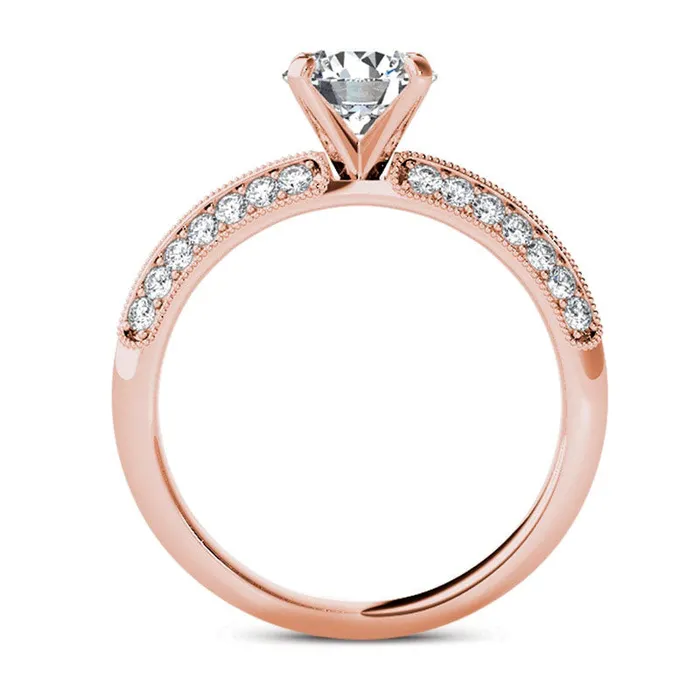 075 CT TW Natural Diamond Antique VintageStyle Engagement Ring in Solid 14K Rose Gold Goldia Rings 075 CT TW Natural Diamond Antique VintageStyle Engagement Ring in Solid 14K Rose Gold Goldia Rings