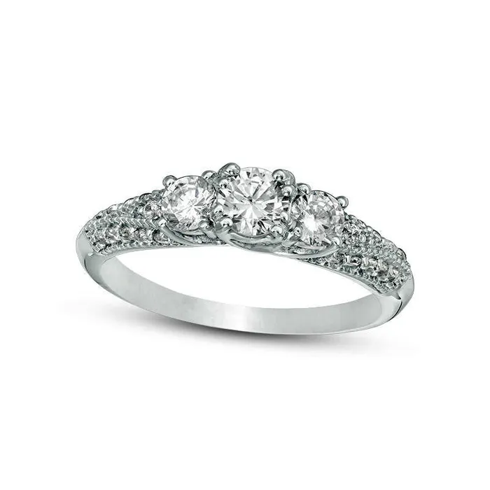 075 CT TW Natural Diamond Three Stone VSides Antique VintageStyle Engagement Ring in Solid 10K White Gold Goldia Rings 075 CT TW Natural Diamond Three Stone VSides Antique VintageStyle Engagement Ring in Solid 10K White Gold Goldia Rings