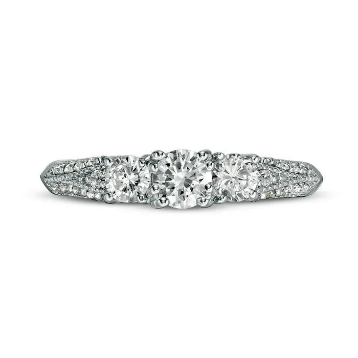 075 CT TW Natural Diamond Three Stone VSides Antique VintageStyle Engagement Ring in Solid 10K White Gold Goldia Rings 075 CT TW Natural Diamond Three Stone VSides Antique VintageStyle Engagement Ring in Solid 10K White Gold Goldia Rings