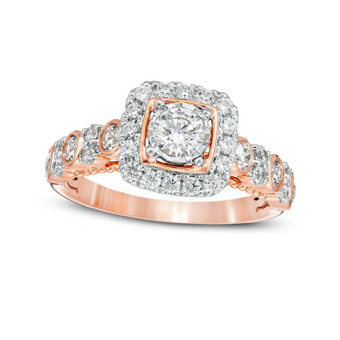 10 CT TW Natural Diamond Cushion Frame Alternating Engagement Ring in Solid 14K TwoTone Gold Size 7 Goldia Rings 10 CT TW Natural Diamond Cushion Frame Alternating Engagement Ring in Solid 14K TwoTone Gold Size 7 Goldia Rings