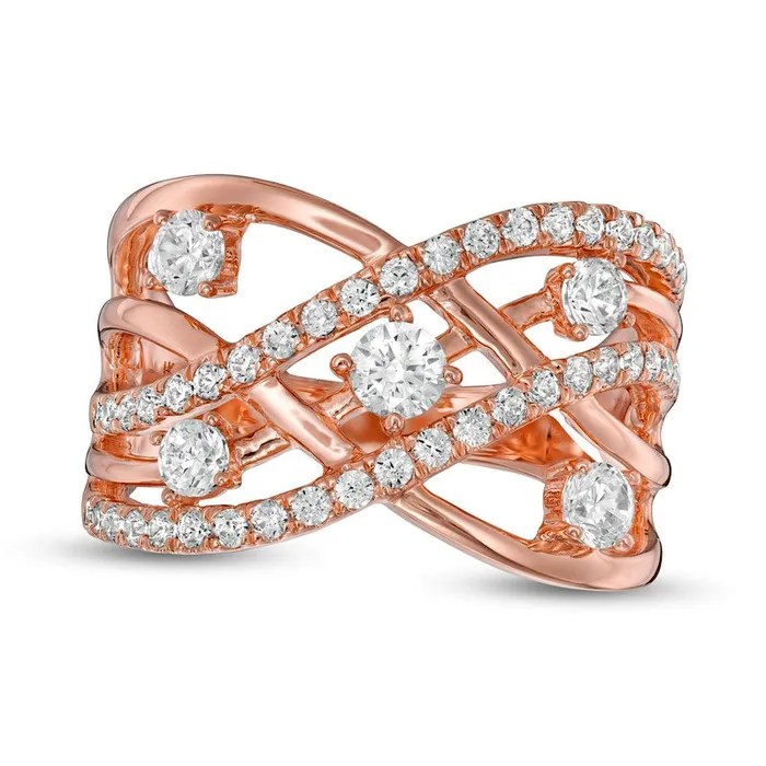 10 CT TW Natural Diamond Orbit Crossover Ring in Solid 10K Rose Gold Goldia Rings 10 CT TW Natural Diamond Orbit Crossover Ring in Solid 10K Rose Gold Goldia Rings