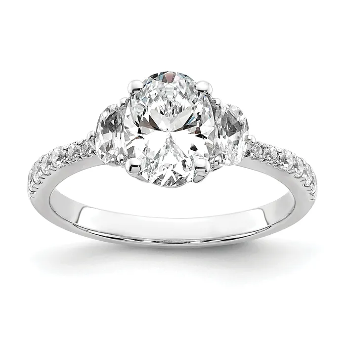 100ct CZ Solid Real 14k White Polish 3 Stone Half MoonOval Dia Ring Goldia Rings 100ct CZ Solid Real 14k White Polish 3 Stone Half MoonOval Dia Ring Goldia Rings