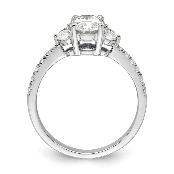 100ct CZ Solid Real 14k White Polish 3 Stone Half MoonOval Dia Ring Goldia Rings