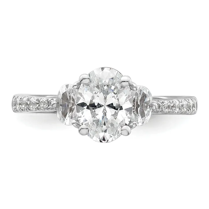 100ct CZ Solid Real 14k White Polish 3 Stone Half MoonOval Dia Ring Goldia Rings