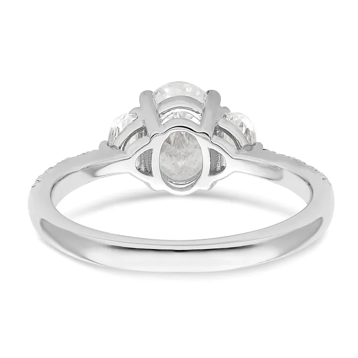 100ct CZ Solid Real 14k White Polish 3 Stone Half MoonOval Dia Ring Goldia Rings