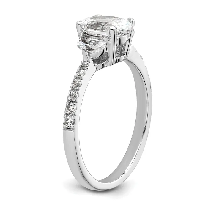 100ct CZ Solid Real 14k White Polish 3 Stone Half MoonOval Dia Ring Goldia Rings