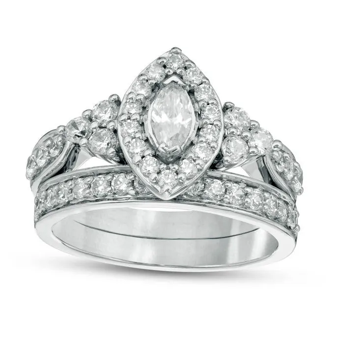 120 CT TW Marquise Natural Diamond Frame TriSides Bridal Engagement Ring Set in Solid 10K White Gold Goldia Rings 120 CT TW Marquise Natural Diamond Frame TriSides Bridal Engagement Ring Set in Solid 10K White Gold Goldia Rings